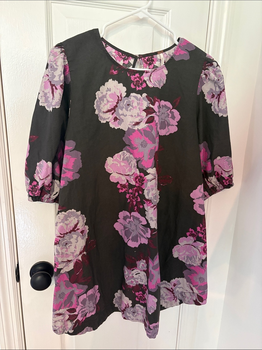 Free People Black Tunic with Pink & Lavender Floral